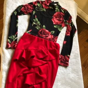 two-piece floral mesh body suit and skirt 🌹🌸